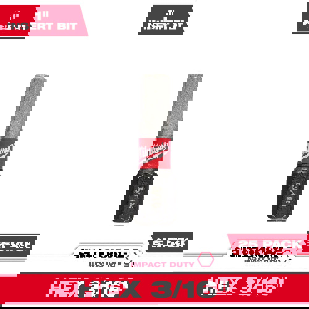 Hex Screwdriver Bits; Ball End: No ; Measurement Type: SAE ; Drive Size: 1/4in (Inch); Hex Size (Inch): 3/16 ; Overall Length (Inch): 1